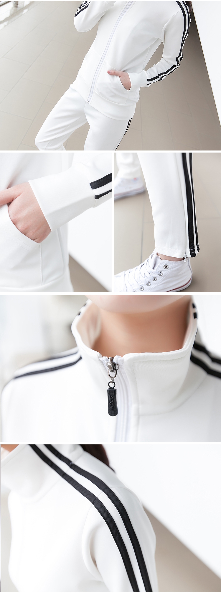 IG 运动套装女秋学生跑步大码休闲两件套宽松运动服长裤套装修身 白色 M