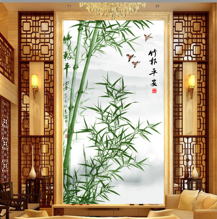 山水风景画玄关屏风新中式客厅酒店茶艺馆中餐厅可定制自粘壁画 i旭升