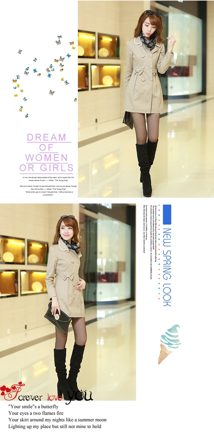 简草风衣女外套秋天衣服2015秋装韩版百搭时尚中长款女款修身外套风衣 粉色 L