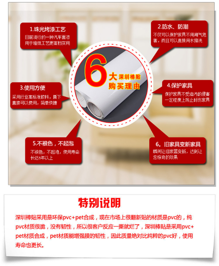 
                                        华庭丽娜 直接贴墙贴纸 旧家具翻新贴衣柜橱柜 防油珠光烤漆自粘彩晶膜装饰贴 瓷白 122cm宽*1m长                