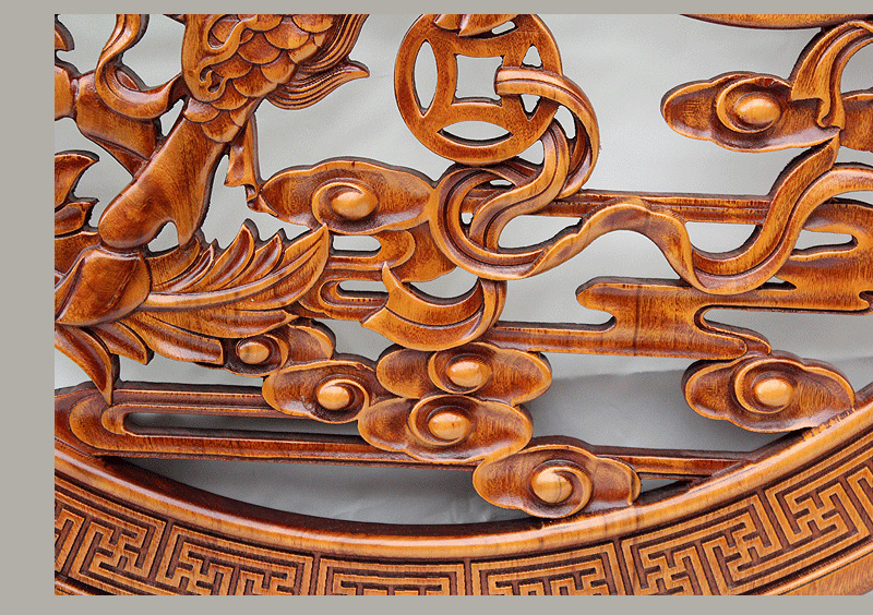 东阳木雕挂件 香樟木头雕刻画工艺品中式客厅实木质艺术动物麒麟 直径