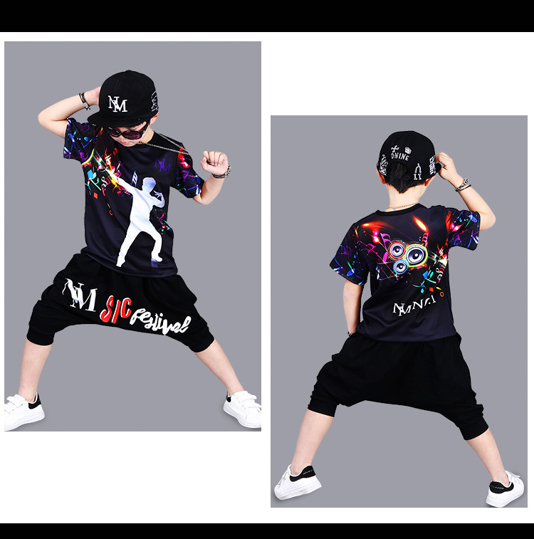 纳百酷男童套装2018夏装新款韩版休闲潮儿童嘻哈街舞服短袖中大童两件