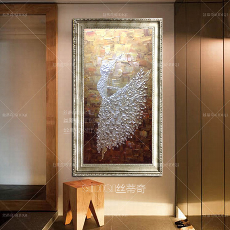 
                                        丝蒂奇SIDIQI玄关手绘欧式油画抽象挂画现代家居走廊壁炉时尚装饰有框画竖版酒店壁画芭蕾舞 欧式香槟外框 宽70*高130                