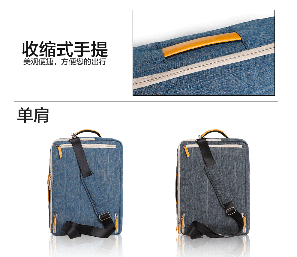 6寸简约双肩背包苹果戴尔电脑包时尚韩版男女包 手提多功能 蓝色 15.
