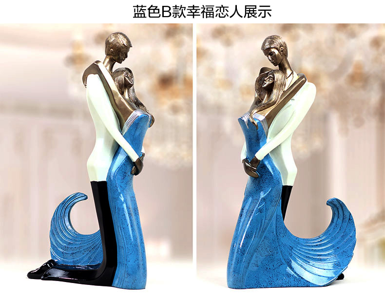 靓莎莎 欧式客厅电视柜酒柜装饰品摆件闺蜜创意实用结婚礼物卧室工艺礼品 蓝色A款 高 29CM