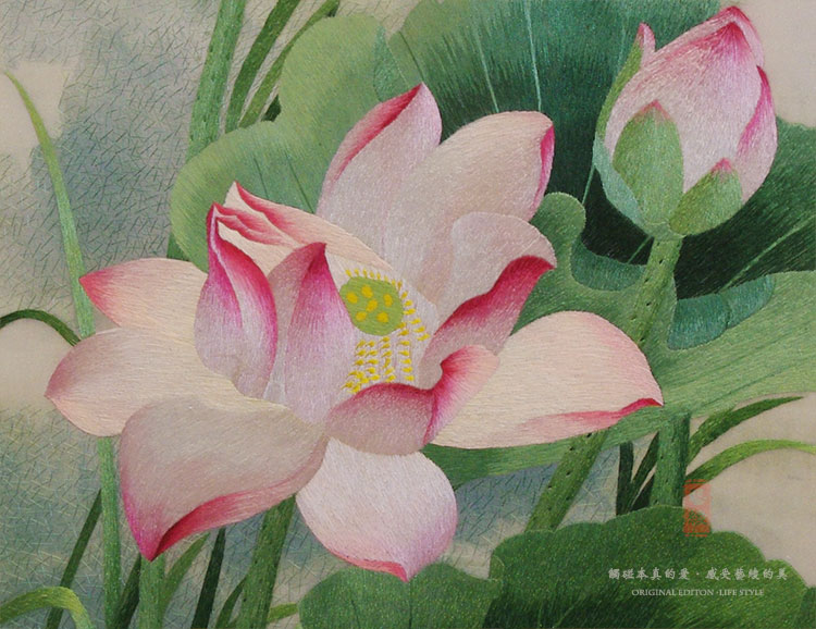 
                                        艺绫手工刺绣 一抹夏荷 现代荷花苏绣画 餐厅装饰画 过道挂画 进门玄关壁画 现代欧式工艺画                