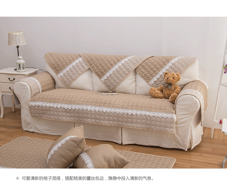 素锦城 秋冬加厚棉麻沙发垫四季通用欧式加厚防滑坐垫 沙发巾罩套套装坐垫 四季如春-咖色 90cm*210cm单条装