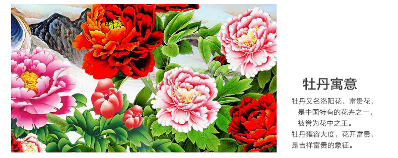 画时代新款5D钻石画孔雀牡丹图花开富贵贴钻石十字绣砖石秀大幅 魔方钻167*63CM 更迷人更逼真