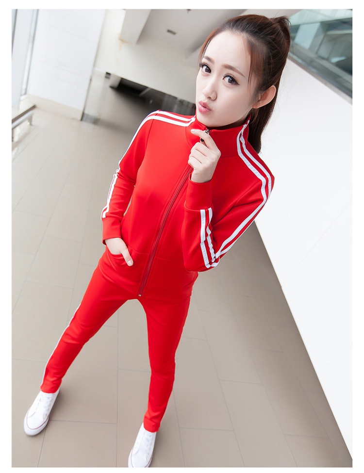 IG 运动套装女秋学生跑步大码休闲两件套宽松运动服长裤套装修身 白色 M