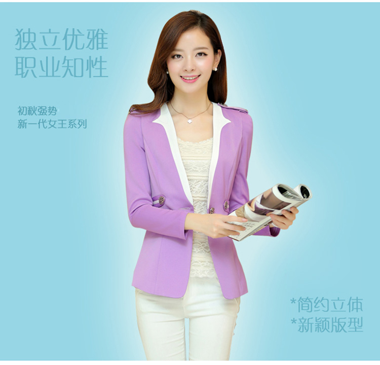 歌娜2015秋季新款韩版气质修身纯色一粒扣小西装女8003 黑色 L