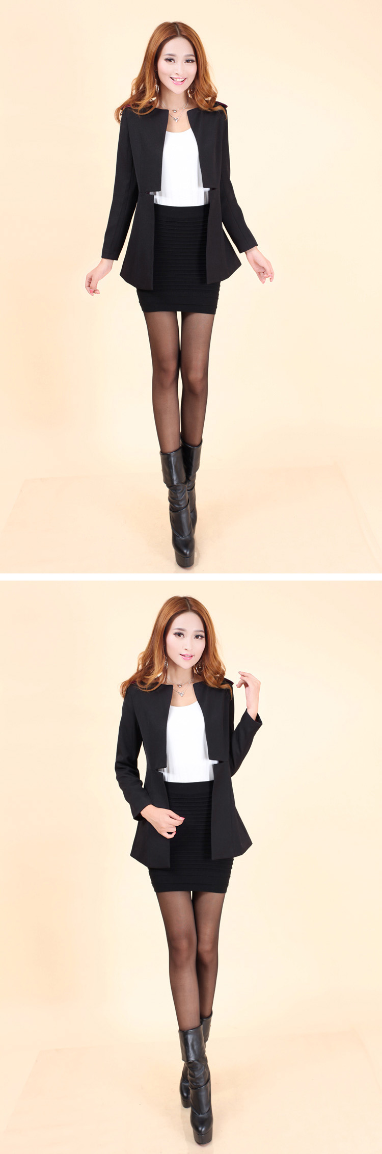鑫奥可儿 2015秋季新款韩版女简约中长款西服修身小西装外套9603# 白色 XL