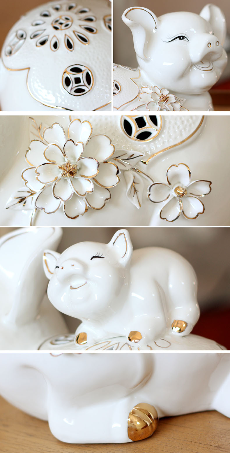 
                                        靓莎莎 现代简约家居创意陶瓷猪装饰摆件客厅玄关门小猪工艺艺术品 一对                