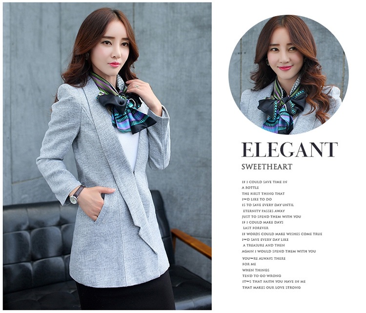简草2015秋季新品时尚OL职业休闲一粒扣西服外套显瘦西服女潮 灰色 L