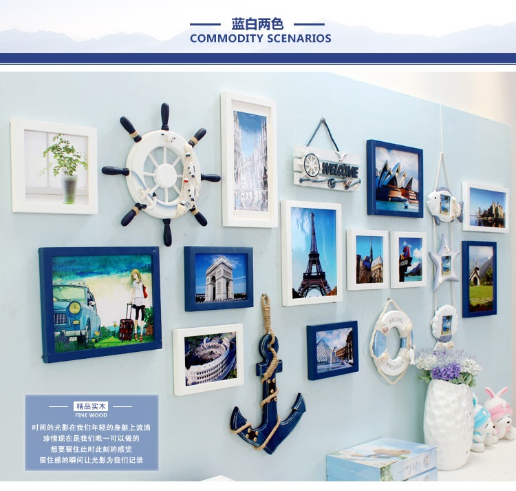 子轩立体墙饰IP542鱼骨牌创意超大照片墙/相框墙/相框组合 胡白两色+静沁画心