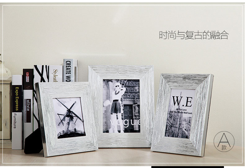 相框复古摆台挂墙6寸7寸10寸方形做旧欧式相框创意美式儿童画框 银色 10寸