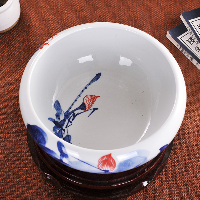 
                                                            景烨景德镇工艺品陶瓷器鱼缸水仙花盆家居饰品客厅艺术品摆件 墨绿睡莲 大号肚径42高18                