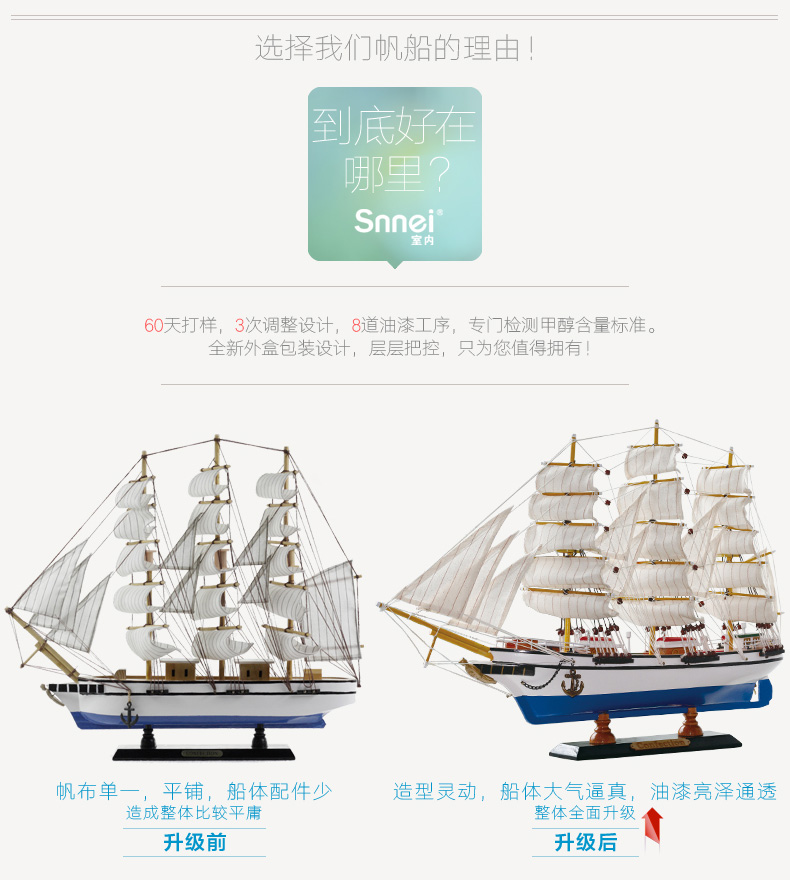 
                                        室内（Snnei） 客厅摆件装饰品家具创意办公室家居房间帆船模型地中海木质工艺品帆船 布蓝恩帆船                