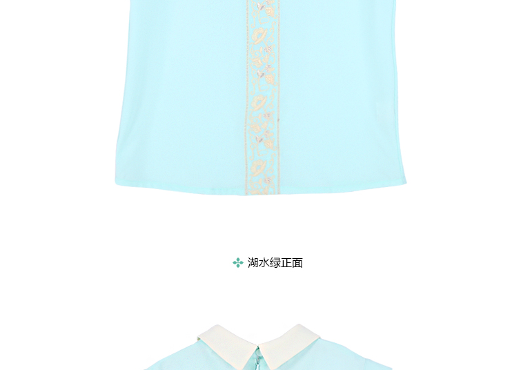朵以夏装新款 娃娃领绣花无袖雪纺衬衫女衬衣30DX11616 湖水绿 M