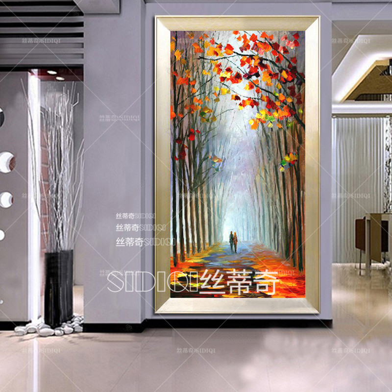 
                                        丝蒂奇SIDIQI欧式装饰画玄关油画竖版抽象风景挂画现代家居走廊过道有框画酒店壁画 欧式雕花金外框 宽70*高130                