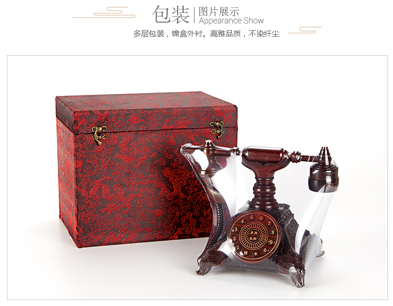 六贝 红酸枝红木民国雕花工艺仿古座机/复古电话机/固定电话机 实木雕刻 送礼佳品 装饰摆件 2台