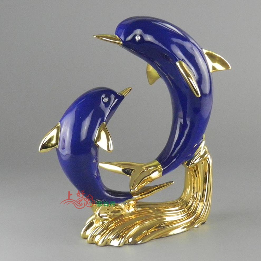 
                                                                                勿忘客 装饰品摆件 现代家居工艺品礼品 情侣海豚客厅电视柜办公室桌面摆设 HT 海豚摆件 银色吉祥 高约23厘米                