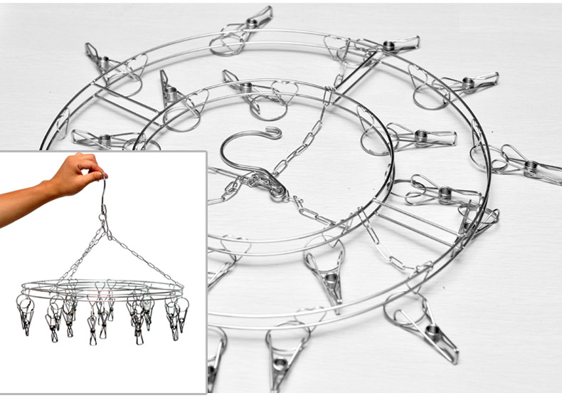 
                                                            品纳 晾衣架 不锈钢晒衣架 袜子 内衣多头夹 20夹方形加厚                