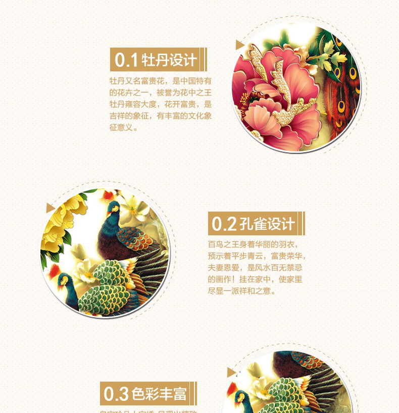 
                                        世轩 十字绣花开富贵孔雀竖版新款客厅玄关系列精准印花十字绣 3股绣 棉线小版印花 绣布50X95厘米                