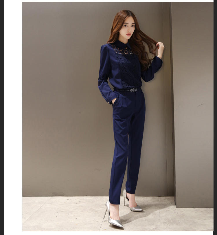 菡欣衣都2015新款女装韩版时尚套装职业修身上衣长裤两件套装 女F1382 图片色 L