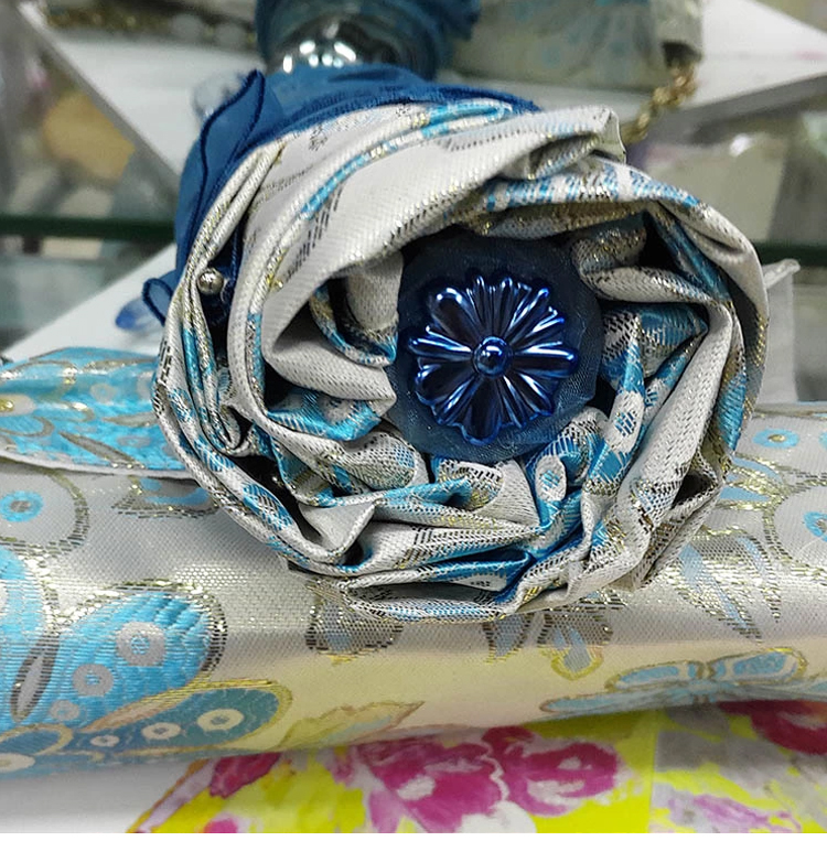 天堂伞 新品樱花若素丝印绣花三折叠女防风防晒绣花太阳伞淑女晴雨伞贴纱绣花遮阳伞df 冰心蓝