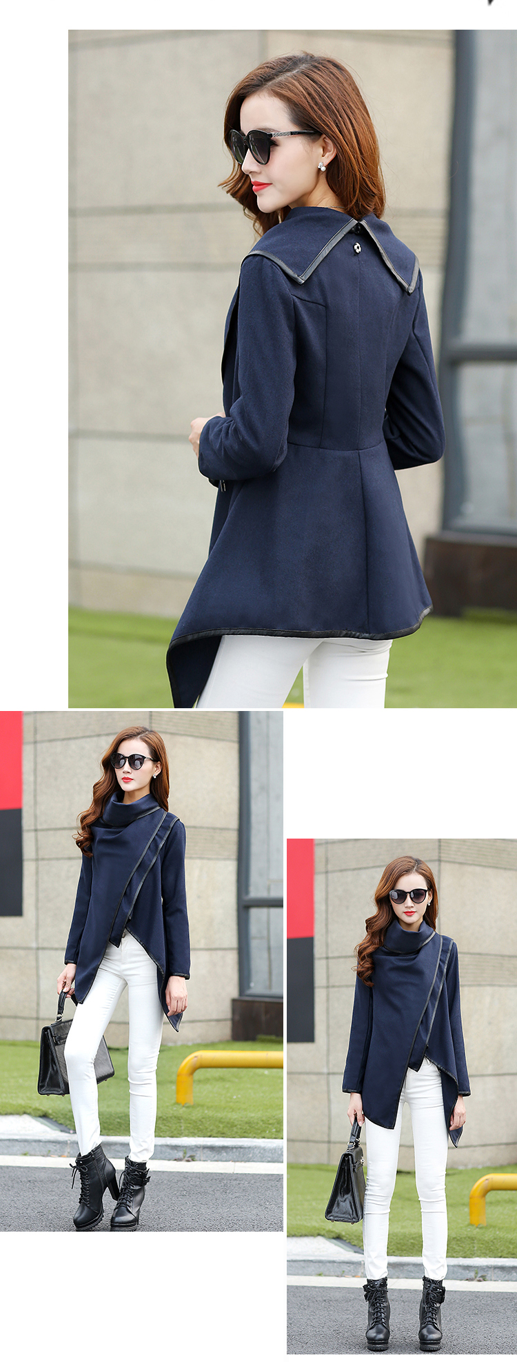 萌姐2015秋装新款长袖斗篷修身短外套女装 M225 灰色 XXL