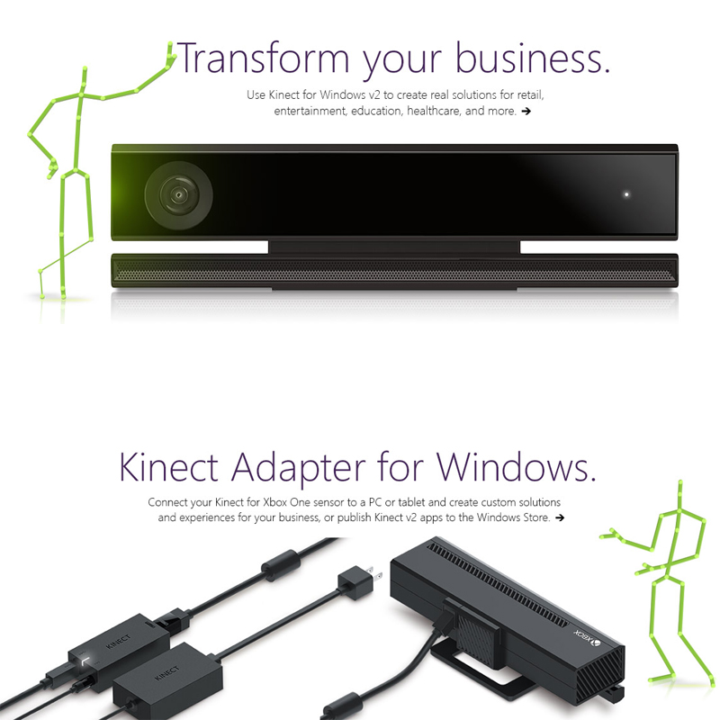 Xbox One Kinect 2.0传感器体感 电脑开发专用套装 Kinect PC开发套装/One S体感器