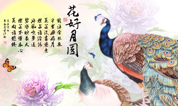 
                                        K-S十字绣客厅新款 花开富贵孔雀玉兰花 大幅精准印花满绣2米 11CT棉线精准印花3股绣小版150*55CM                