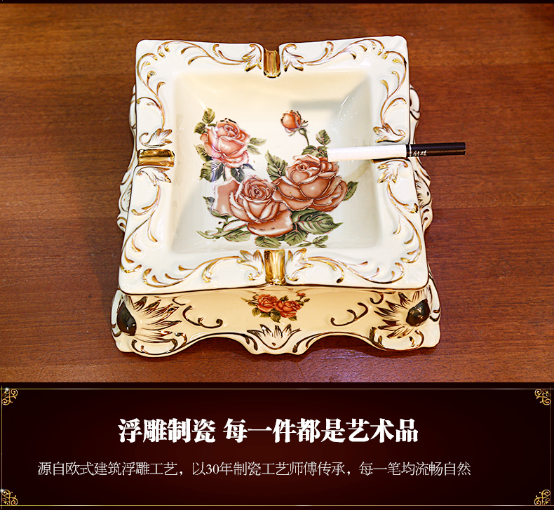 图慕 欧式田园摆件树脂美式抽纸盒烟灰缸果盘 家居家装装饰品餐巾盒果盘 欧式树脂-复古烟灰缸 大号