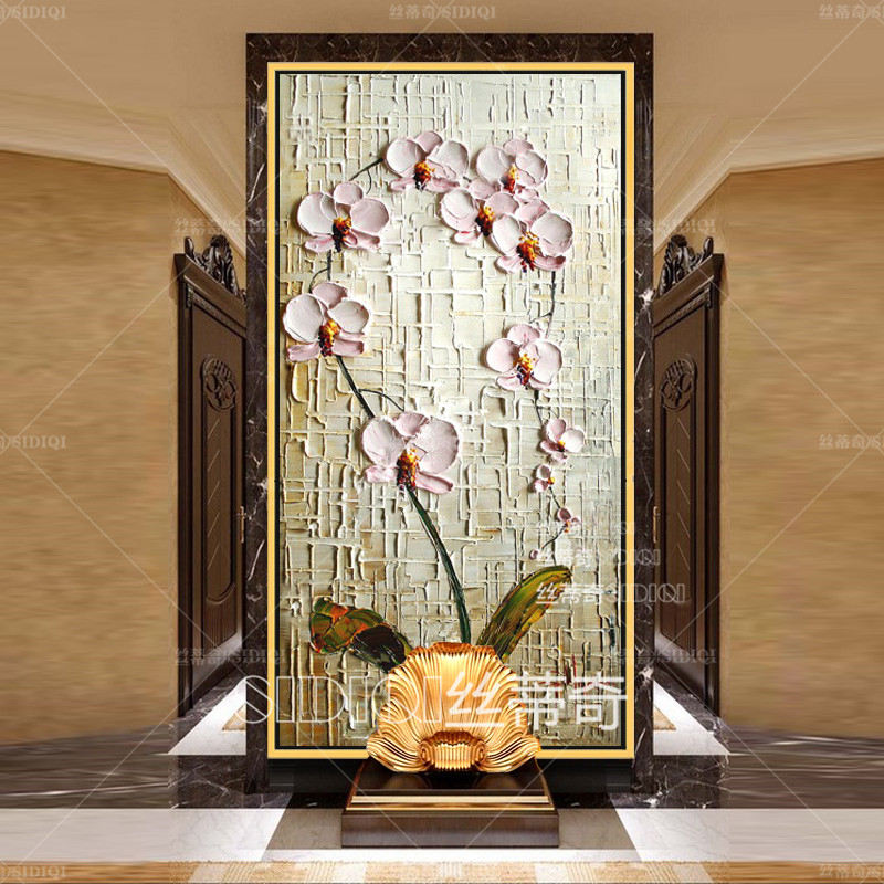 
                                        丝蒂奇SIDIQI欧式装饰画手绘油画玄关挂画抽象花卉壁画家居走廊有框画竖版画蝴蝶兰 欧式香槟外框 宽40*高80                