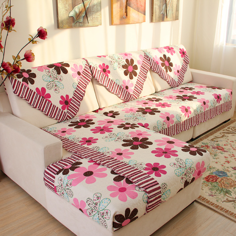 莱芙棉 布艺绗缝防滑沙发垫 夏用田园座垫桌椅垫坐垫 蓝LV 90cm*210cm单条