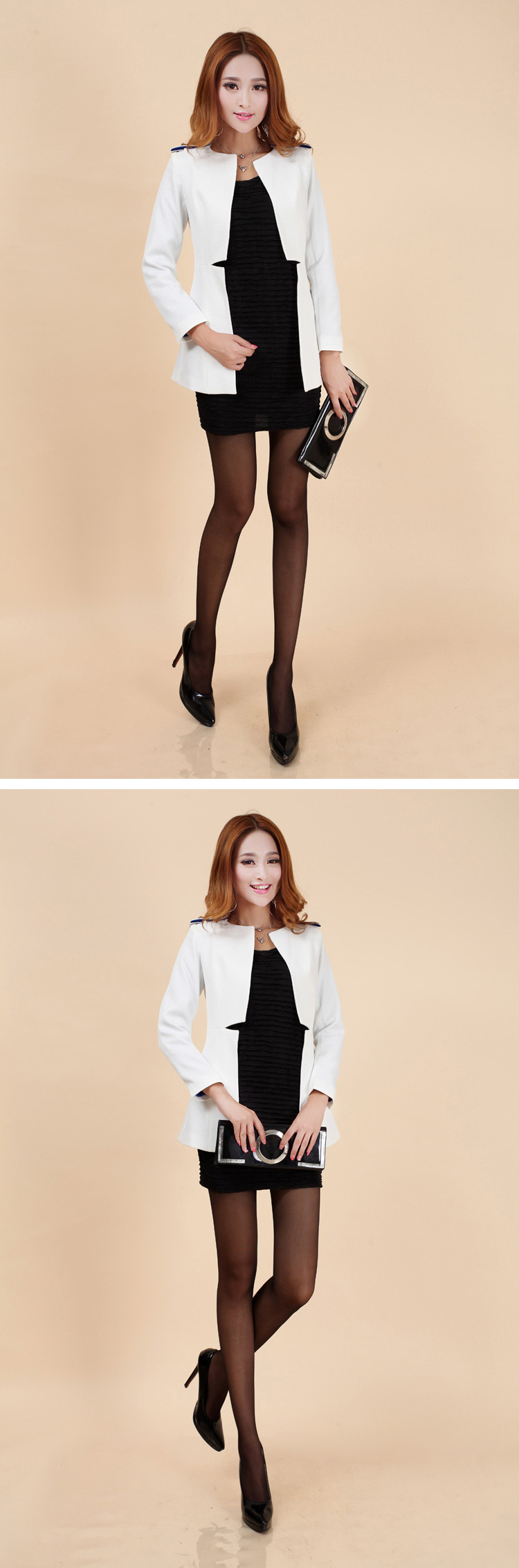 鑫奥可儿 2015秋季新款韩版女简约中长款西服修身小西装外套9603# 白色 XL