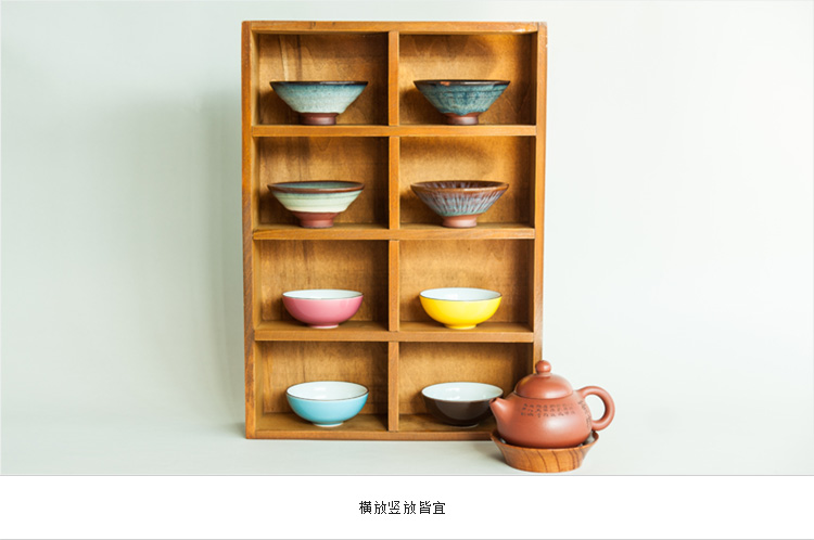
                                        容山堂实木收纳柜茶具架茶壶架茶杯架小博古架杯子架茶杯托竹制茶宠紫砂壶多宝格收纳茶具配件茶道 茶具收纳柜梯形九格款                