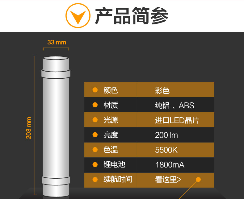 宜视 led节能应急灯 家用充电led创意手电筒 宿舍停电led照明灯野营灯夜市摆地摊灯 白色