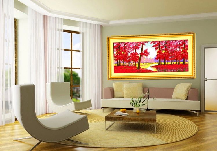 K-S精准印花十字绣风景画枫叶林鸿运当头红运当头全景客厅大幅新款 9CT棉线印花200*80