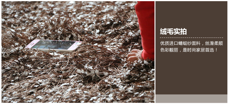 舒彩 地毯长毛亮丝 客厅卧室茶几纯色现代时尚地毯 香槟色A7 50CMx80CM