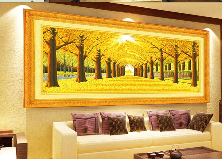
                                        千思梦妍钻石画黄金满地大幅全景贴钻十字绣圆砖客厅大画                