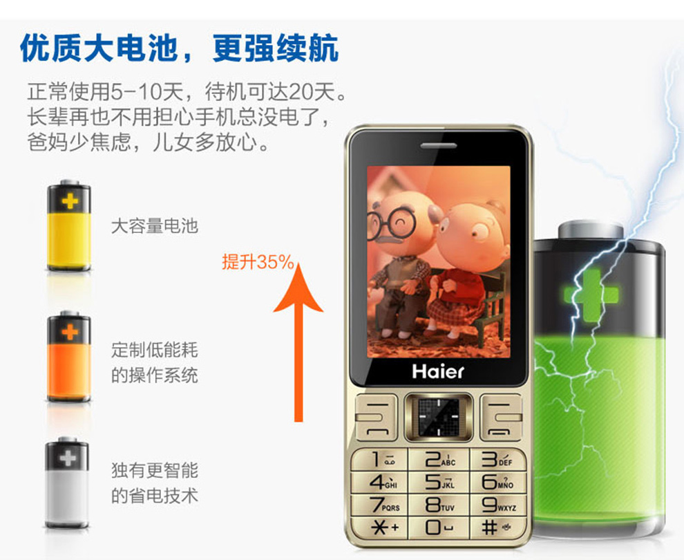 海尔（Haier）(210) 移动联通2G老人手机 双卡双待 深黑蓝