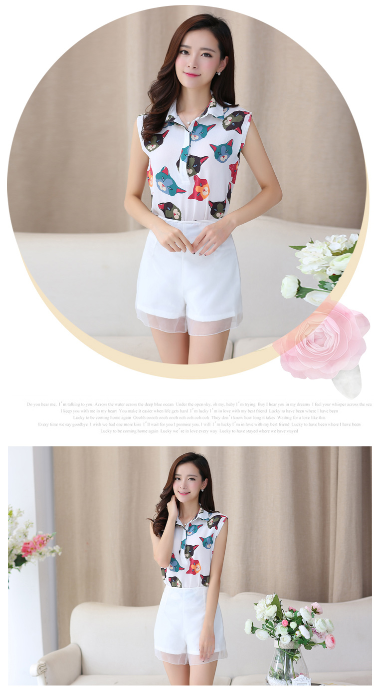 喧哗恋 套装裙 夏 雪纺裙 2015夏装新款女装 休闲纱雪纺衫短裤两件套装 8814 白色 S