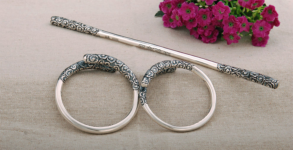 百银s999足银手工打制孙悟空如意金箍棒纯银手镯情