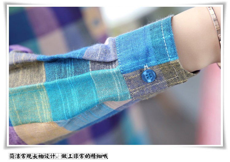 大及 秋装新款女装全棉舒适百搭格子长袖衬衫 蓝格 L