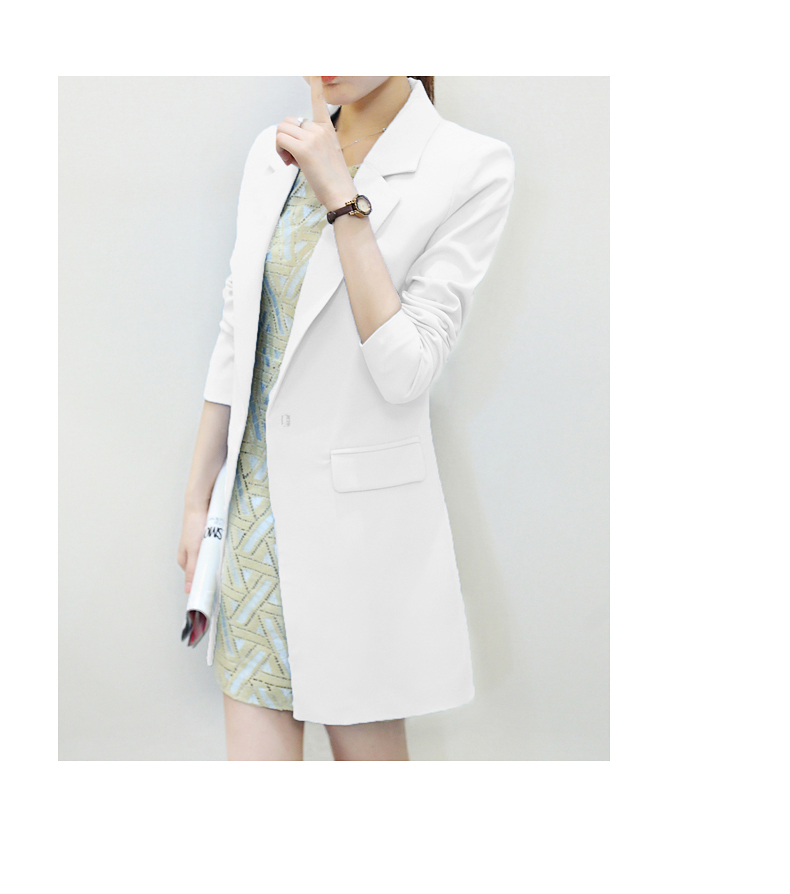 皑·玫 2015秋装新款韩版大码女装外套气质修身西服中长款小西装E9321 白色 L