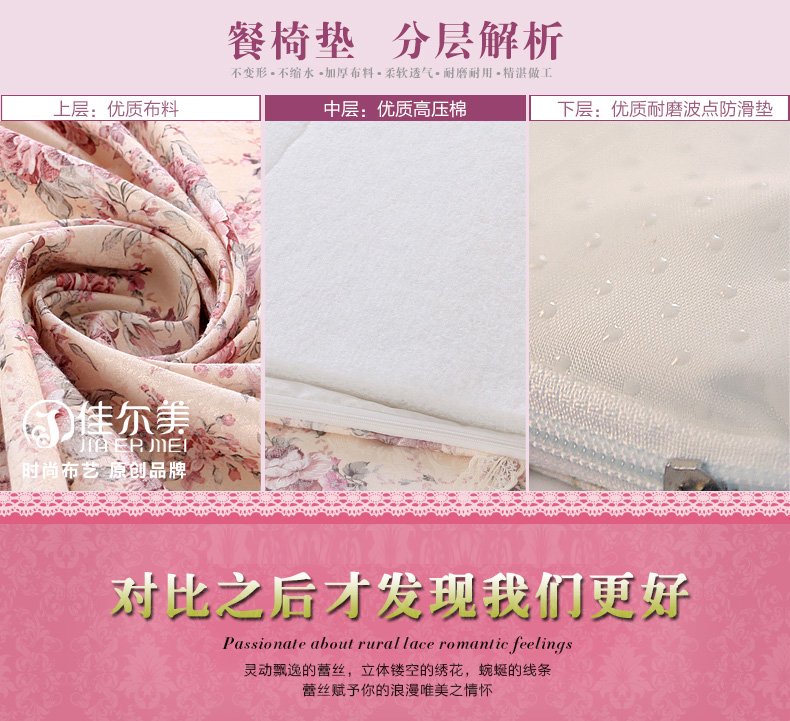 佳尔美 田园餐桌布 蕾丝桌布布艺椅垫椅套 台布茶几布方桌圆桌布 四月芳菲粉红色 6个椅垫+6个椅背+130*180桌布