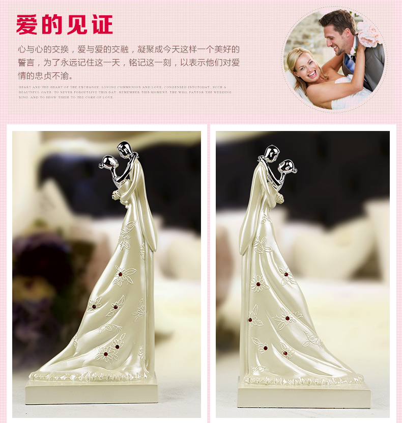 
                                        靓莎莎创意结婚装饰摆件工艺品送闺蜜朋友结婚纪念日艺术品 含情白色                