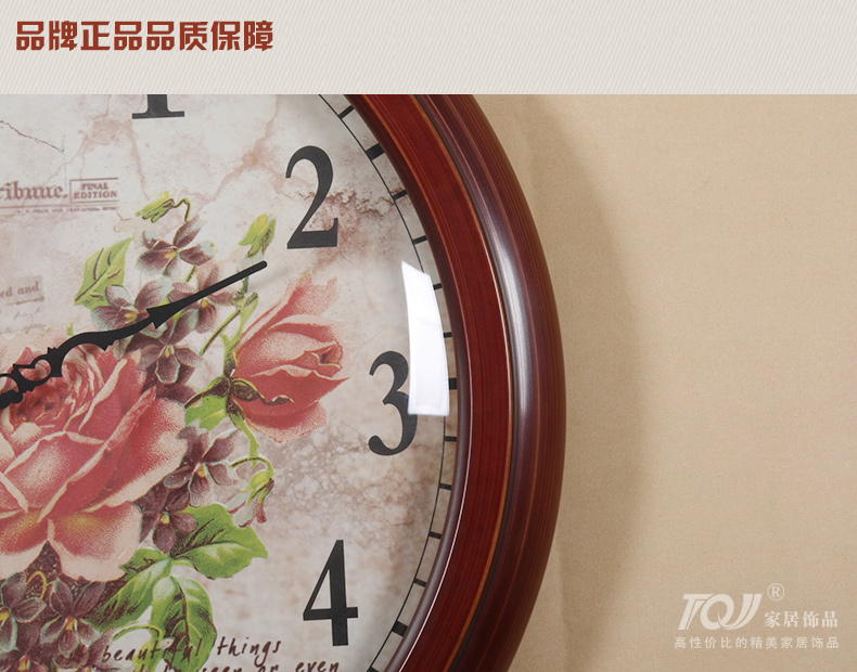 
                                        TQJ实木单面圆形壁挂钟客厅创意挂表卧室静音时尚石英时钟表120 白色                