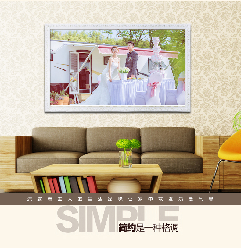 【定做】王斌相框 欧式实木相框创意结婚照 写真十字绣框挂墙画框 3001金 边框5.2*2.7cm 大24寸(50.8*61cm)